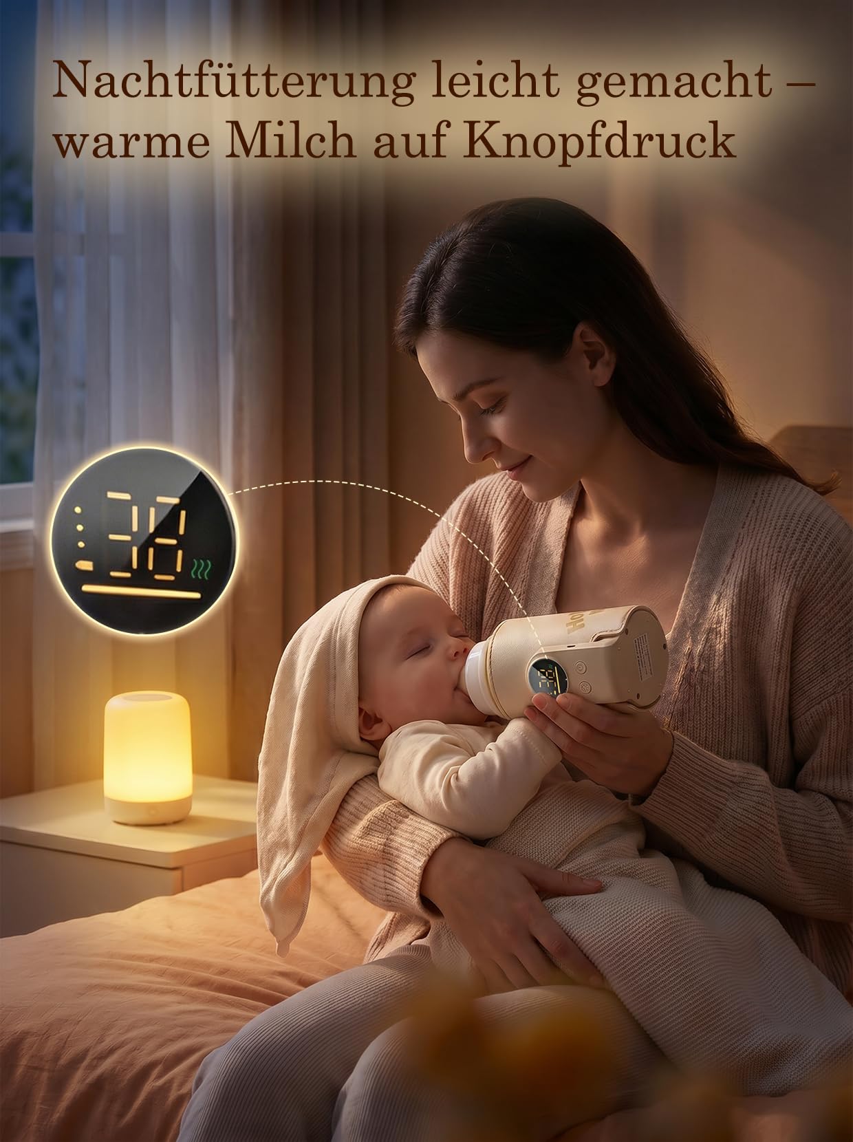 Flaschenwärmer Baby unterwegs mit 8000mAh Babyflaschenwärmer LED (Gelb) | 8000mAh Akku, LED-Display & Nachtlicht, 6 Stufen (38–50°C), USB-C, hält 6–10h warm, für Glas/PPSU/Silikon.