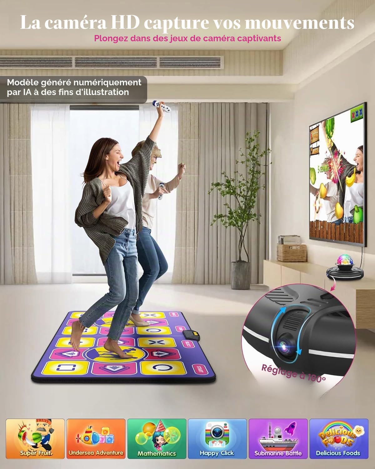 Double Tapis de Danse pour TV, électronique avec contrôleur sans Fil, antidérapant pour Enfants, Adultes, Cadeaux pour Filles et garçons (Violet)