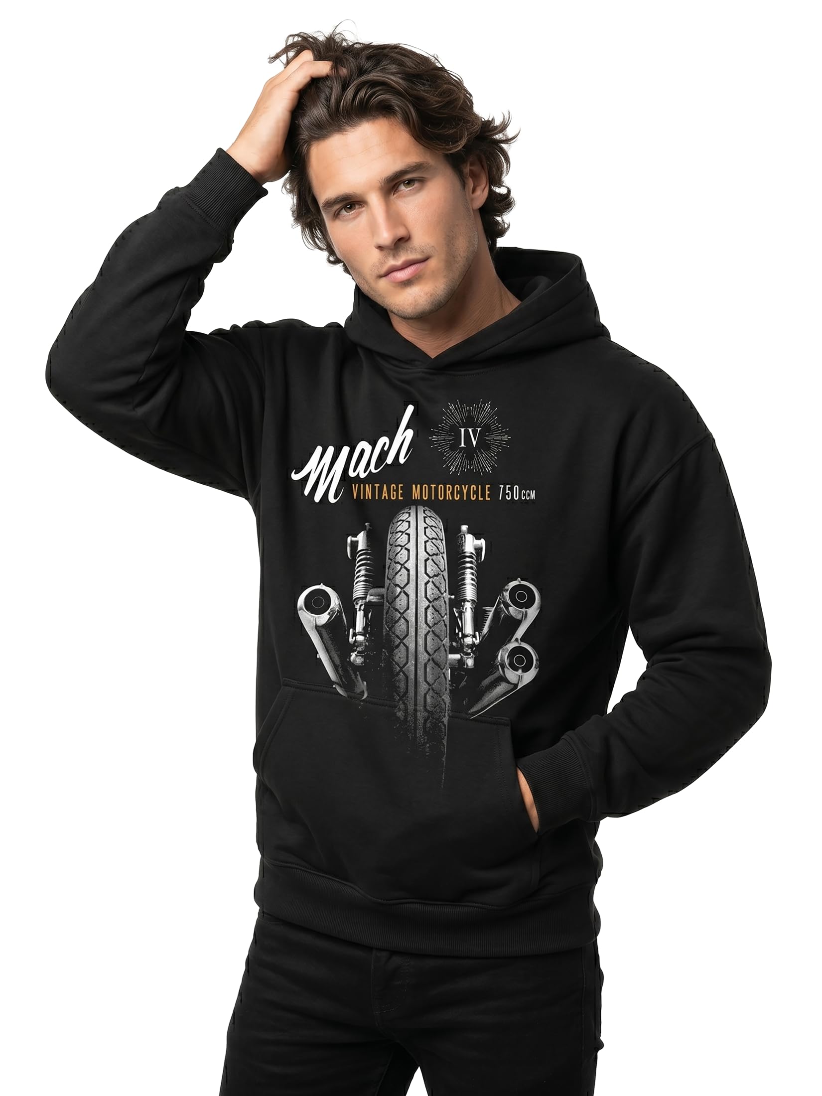 Makaya Vintage Custom Sweatshirt Noir - Kawa Motard Sweater - Pull à Capuche Moto