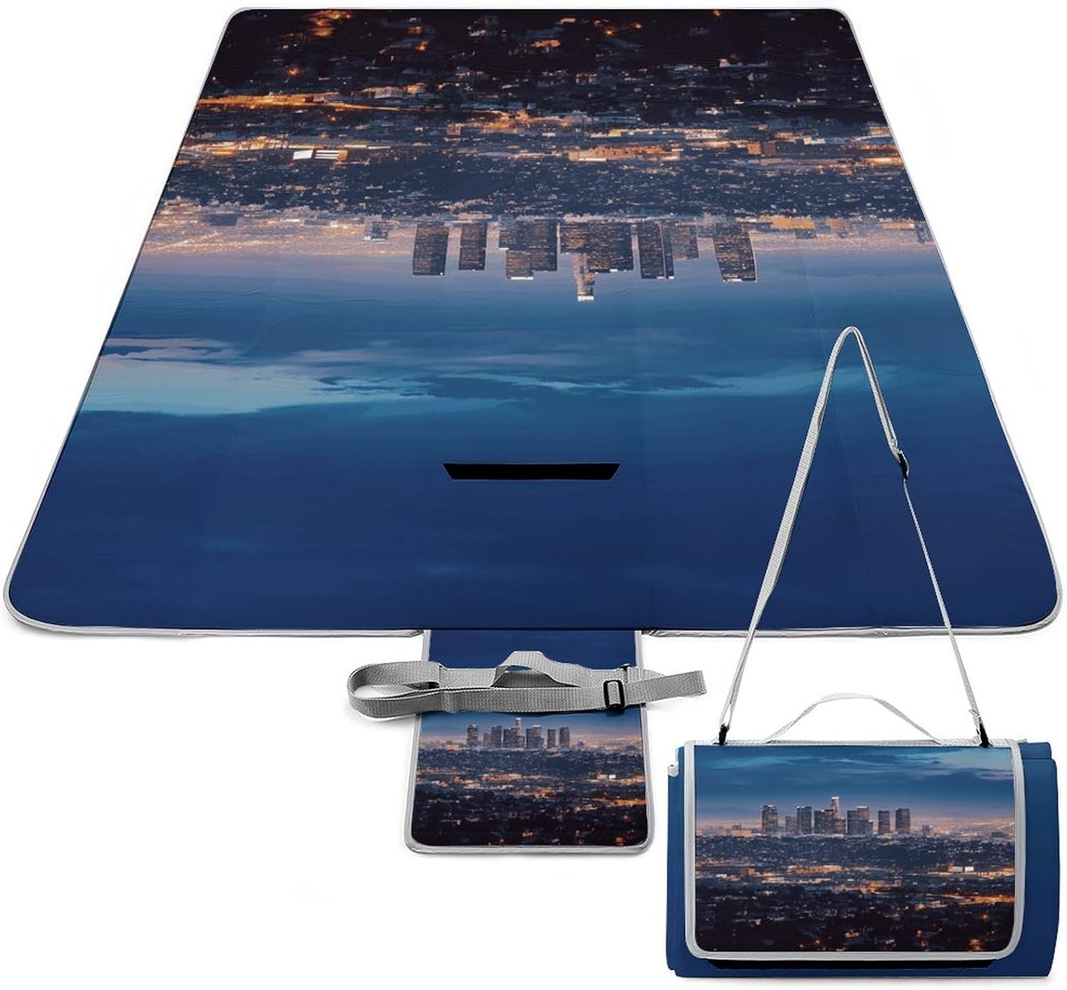 Los Angeles Skyline Picnic Blanket Outdoor, Square Foldable Lightweight Waterproof Beach Mat (58.3" X 58.3"), Portable Travel Rug for Beach, Camping, Lawn, Parks & Family Picnics