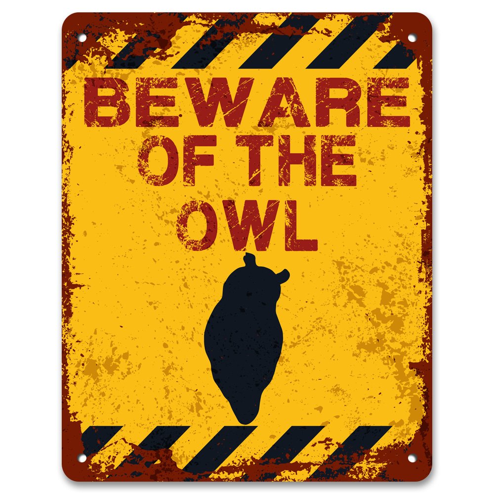 Print Crafted - Beware Of The Owl | Vintage Metal Garden Yard Warning Sign