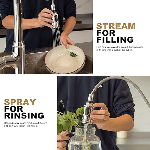 Miniatura 3 de Lava Odoro Grifo de cocina cromado con rociador extraíble, grifo de fregadero de cocina de un solo agujero, grifo de cocina de una sola manija con