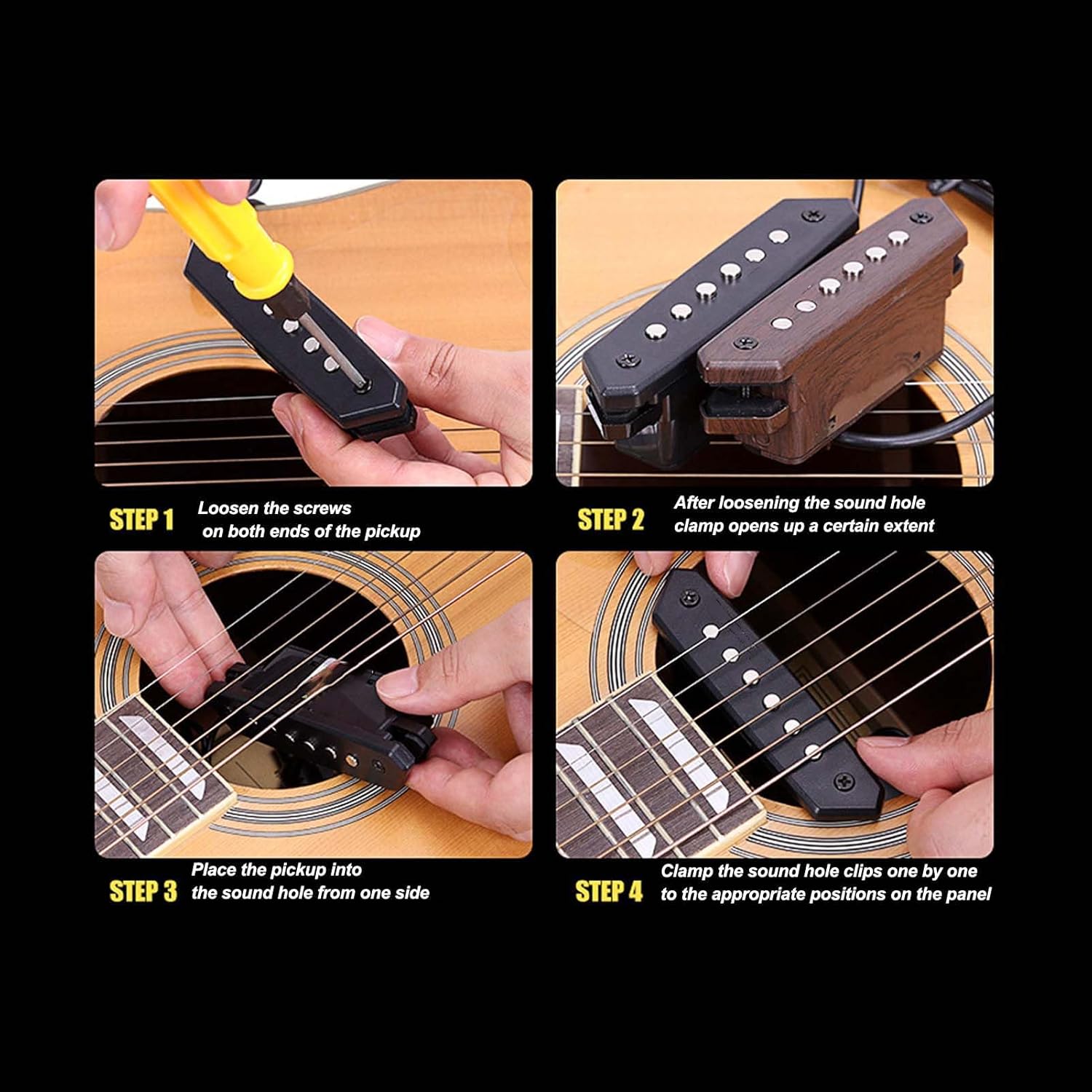 Alomejor Acoustic Guitar Pickup Kit, Noise Reduction, Double Coil Soundhole Pickup, Replacement Components for Home Recording, Live Performances