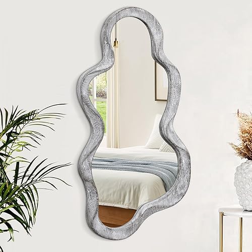 Miniatura 24 de Espejos asimétricos grandes para pared, marco de madera, espejo irregular, espejo ondulado de nube único, moderno para sala de estar, dormitorio