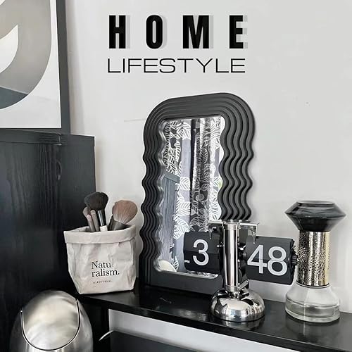 Miniatura 6 de Zanbesio Espejo ondulado de 16 x 10 pulgadas, espejo de escritorio con marco irregular ondulado, espejo estético montado en la pared, espejo de