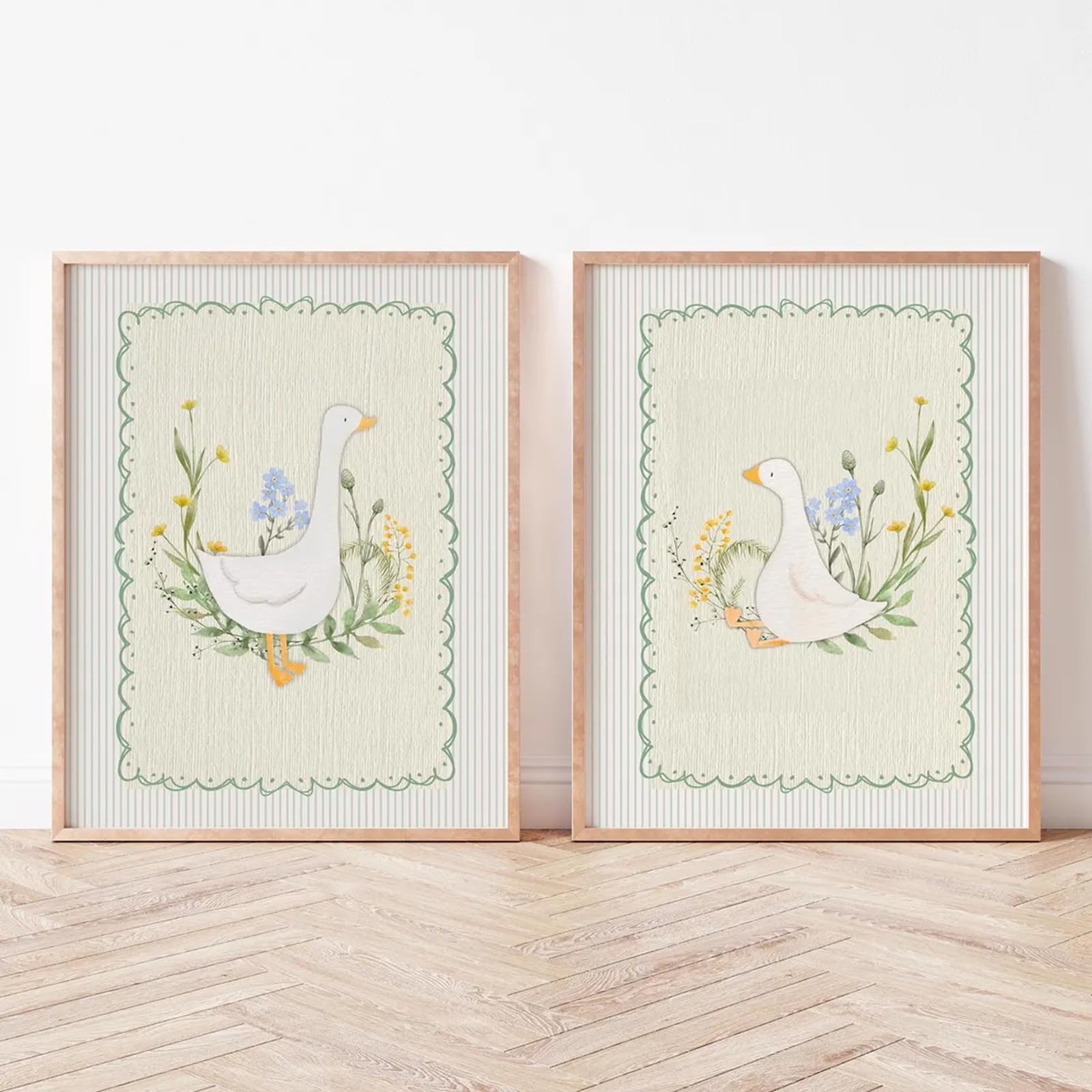 ZBELLO Set of 2 Posters, Retro Green Art Posters Featuring A Silly Goose on Canvas, Rustic-Style Aesthetic Art Prints for The Living Room, Bedroom and Home Decor, Unframed (40x50cm)