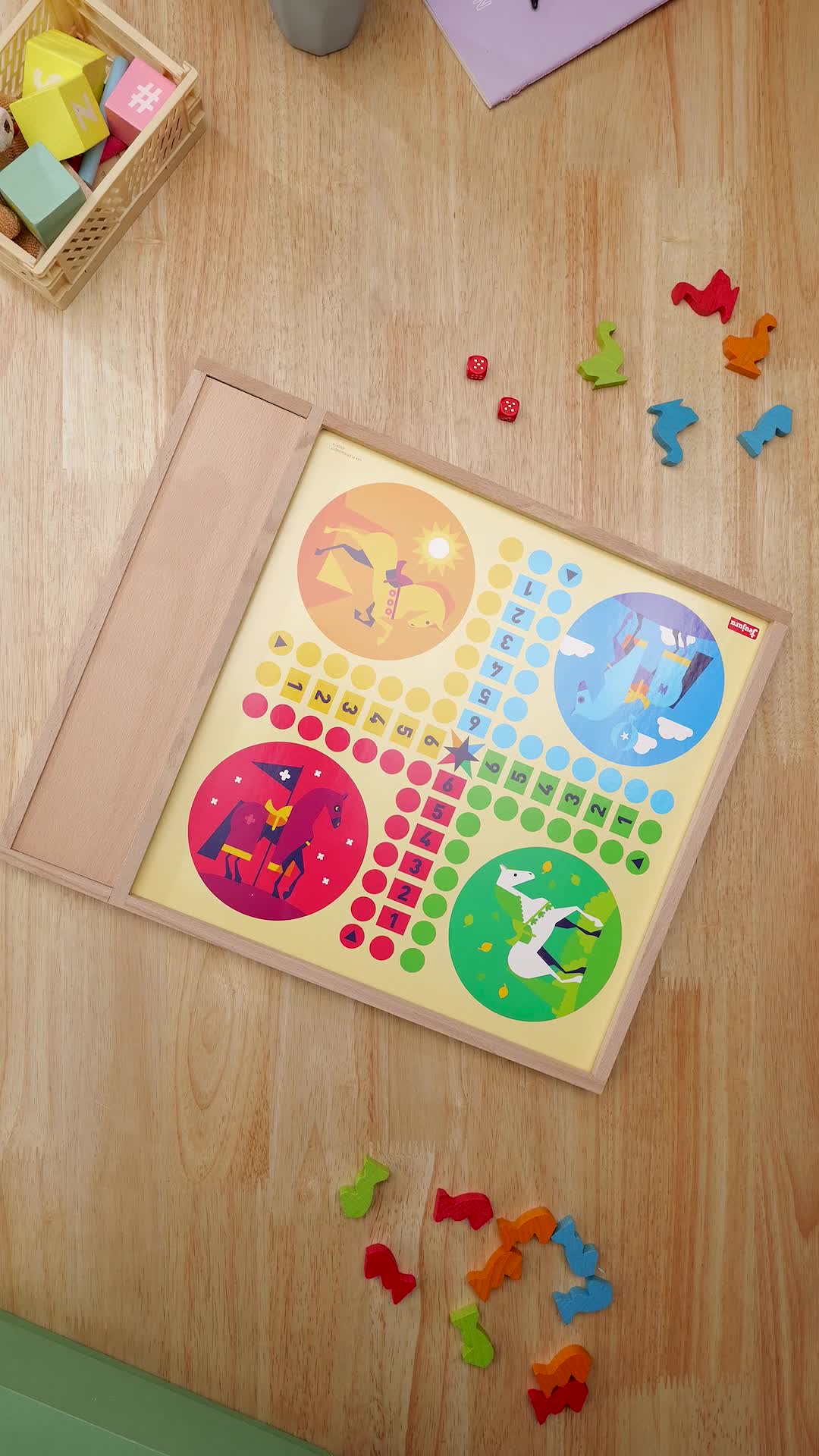 JEUJURA Jeux de l'oie et petits chevaux - Plateau avec plumier en bois - Jeux - Jouets