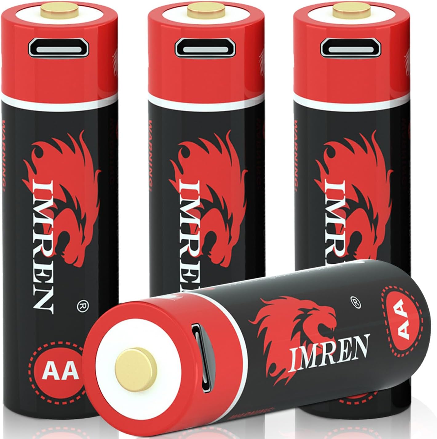 Imren USB Rechargeable AA Lithium Batteries, 2800mWh(1900mAh) USB AA Lithium ion Rechargeable Battery 1.5V,2 Hours Quick Charge,4-in-1 USB Charging Cable,Over 1200 Cycles,4 Pack