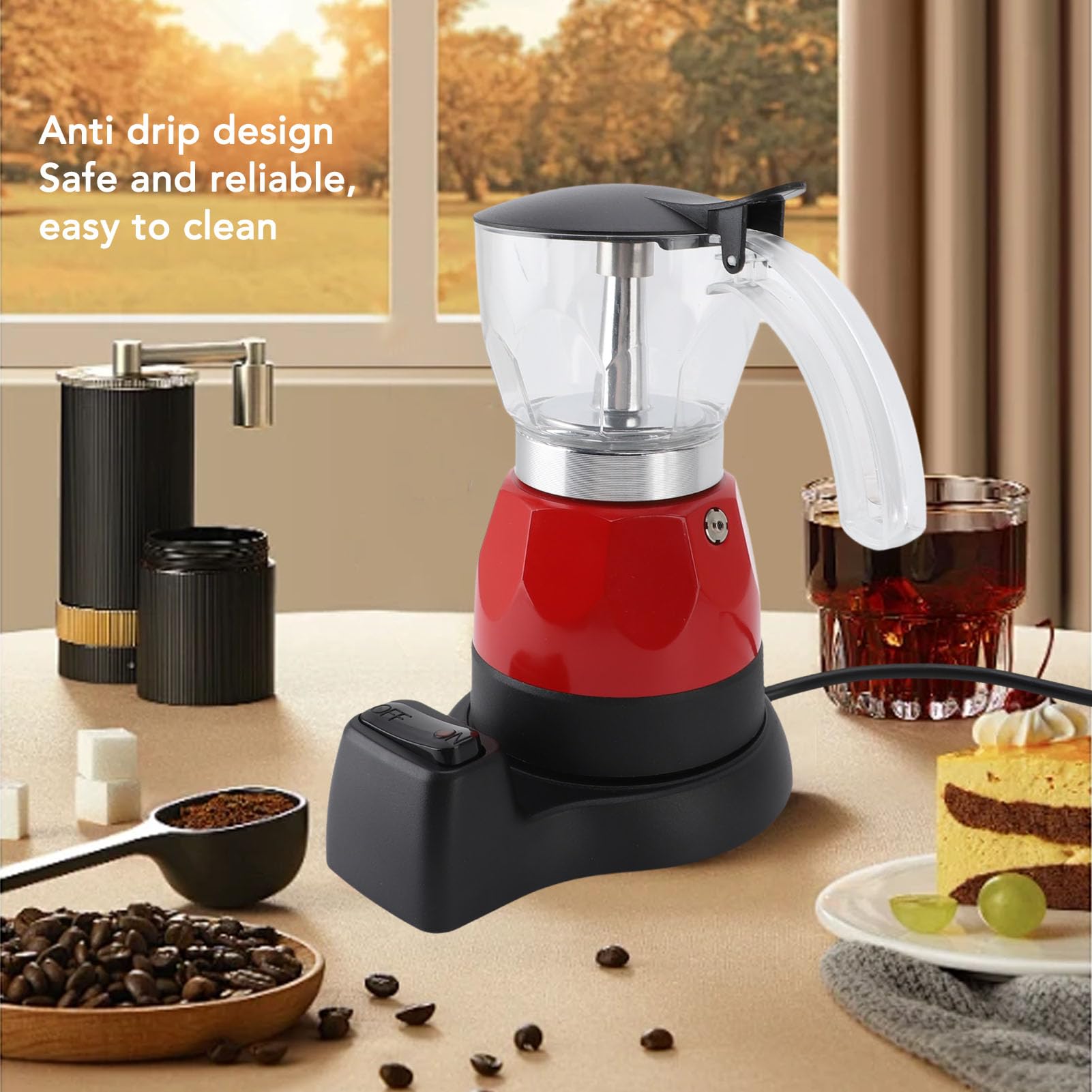 Cafetera Italiana, 150ml 3 Tazas Aluminio Cafetera Cafetera Espresso Eléctrica Cafetera Expreso Moka Eléctrica Olla Eléctrica para Moca con Diseño a Prueba de Goteo para Casa