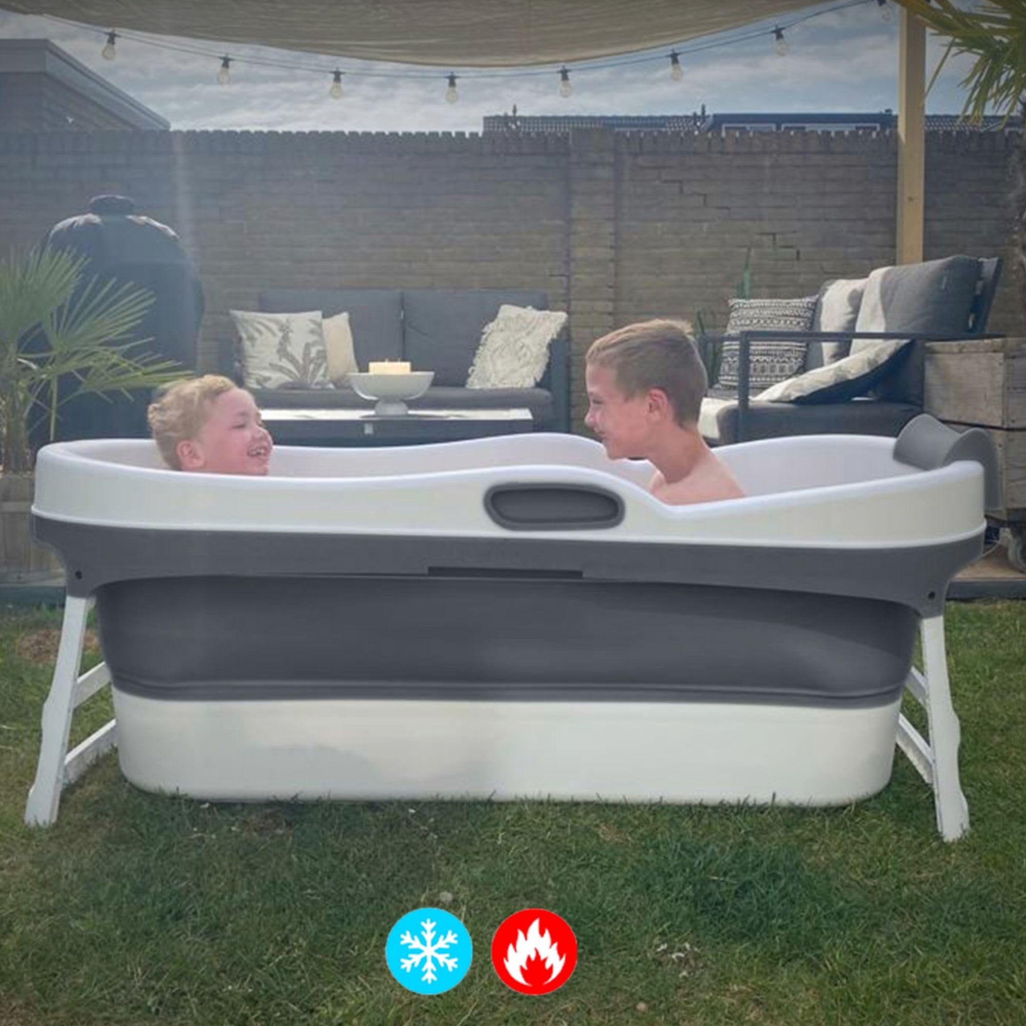 HelloBath® Składana Wanna XL 147x63x52 cm dla Dorosłych | Przenośna Wanna z Zagłówkiem & Elastycznym Wężem Odpływowym (3 m) | Mobilna do Prysznica & Na Zewnątrz | Ciemnoszary