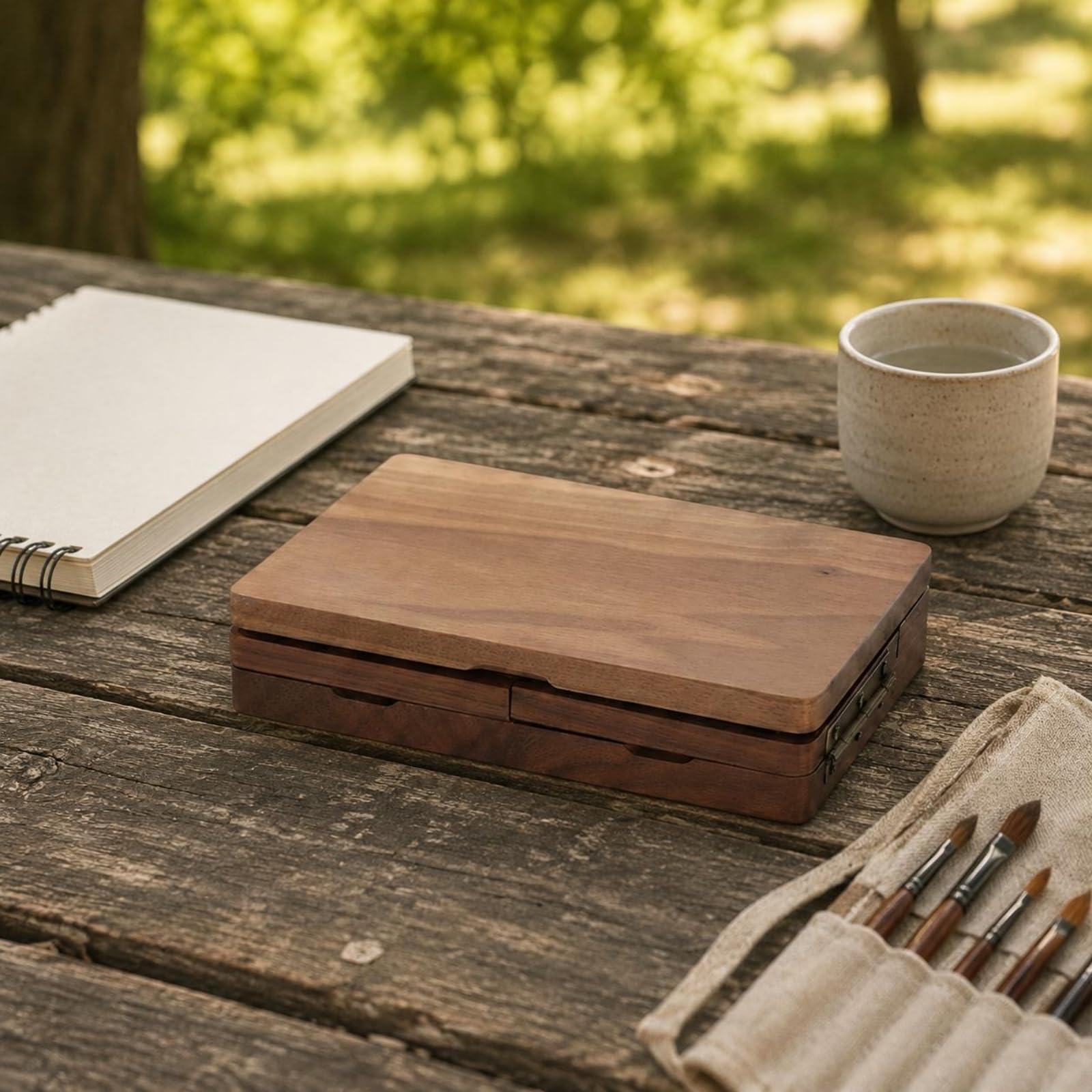 Palette de Peinture Portable Boîte de Peinture Coffret d'Artiste Coffret de Plateau de Mélange en Bois avec 24 Séparations Anti-mélange Adaptée aux