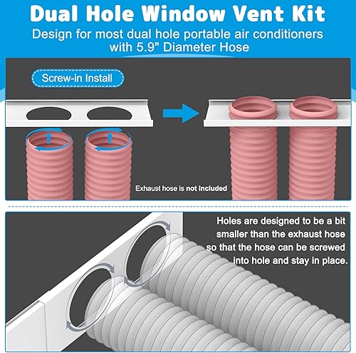 Miniatura 3 de Air Jade Kit de sellado de ventana de aire acondicionado portátil de doble manguera, kit de ventilación de ventana de CA para aire acondicionado