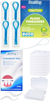 Floss Threaders, Deep Clean Dental Floss Threader for Braces, Bridges,DanTicy Orthodontic Wax for Braces, 8 Pack, Clear Dental Wax for Irritation Relief