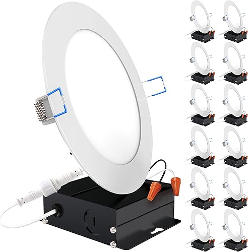 Sunco - Paquete de 12 luces LED empotrables ultrafinas de 6 pulgadas, 4000 K blanco frío, regulable, 14 W, obleas delgadas, sin lata con caja de