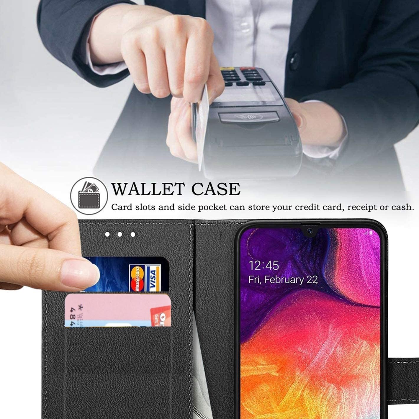NWNK13 For Nokia C32 / C22 Case Leather Wallet Book Flip Stand View Phone Cover with Card Holder Slots Compatible with Nokia C22 (Black) - Image 3