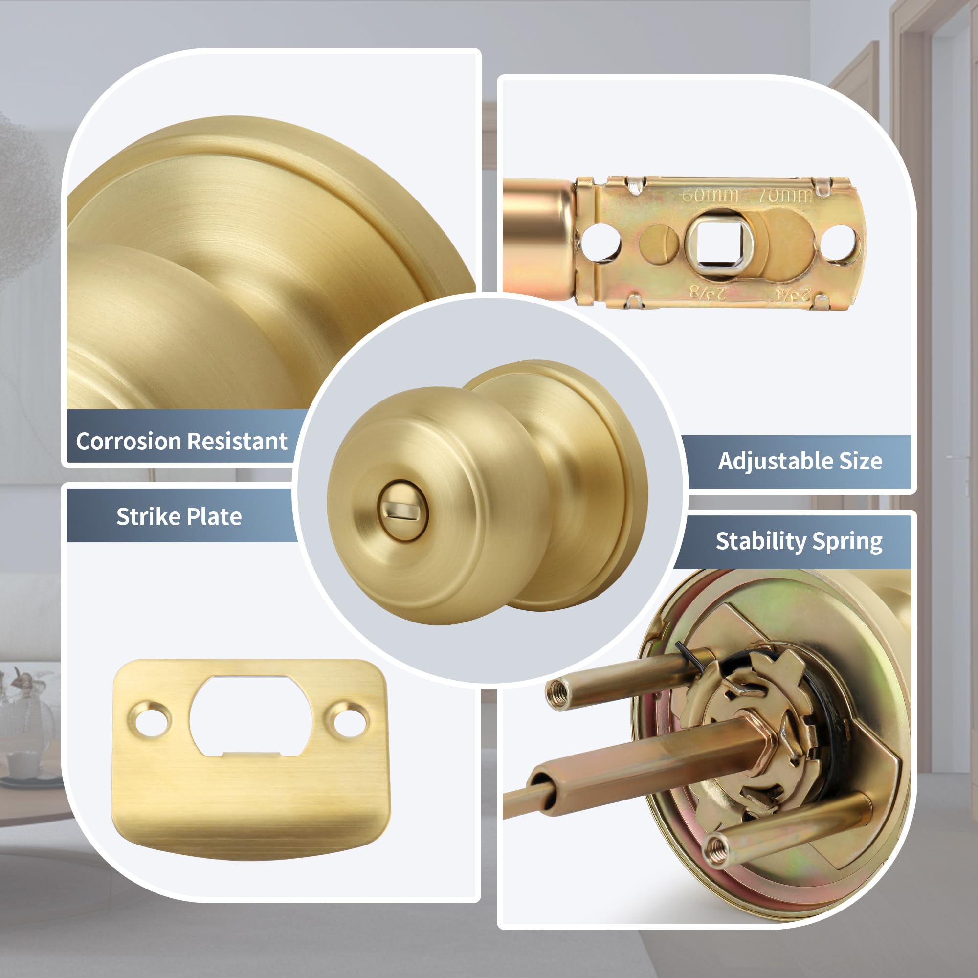 Moquin Gold Privacy Door Knob - Keyless Security -2