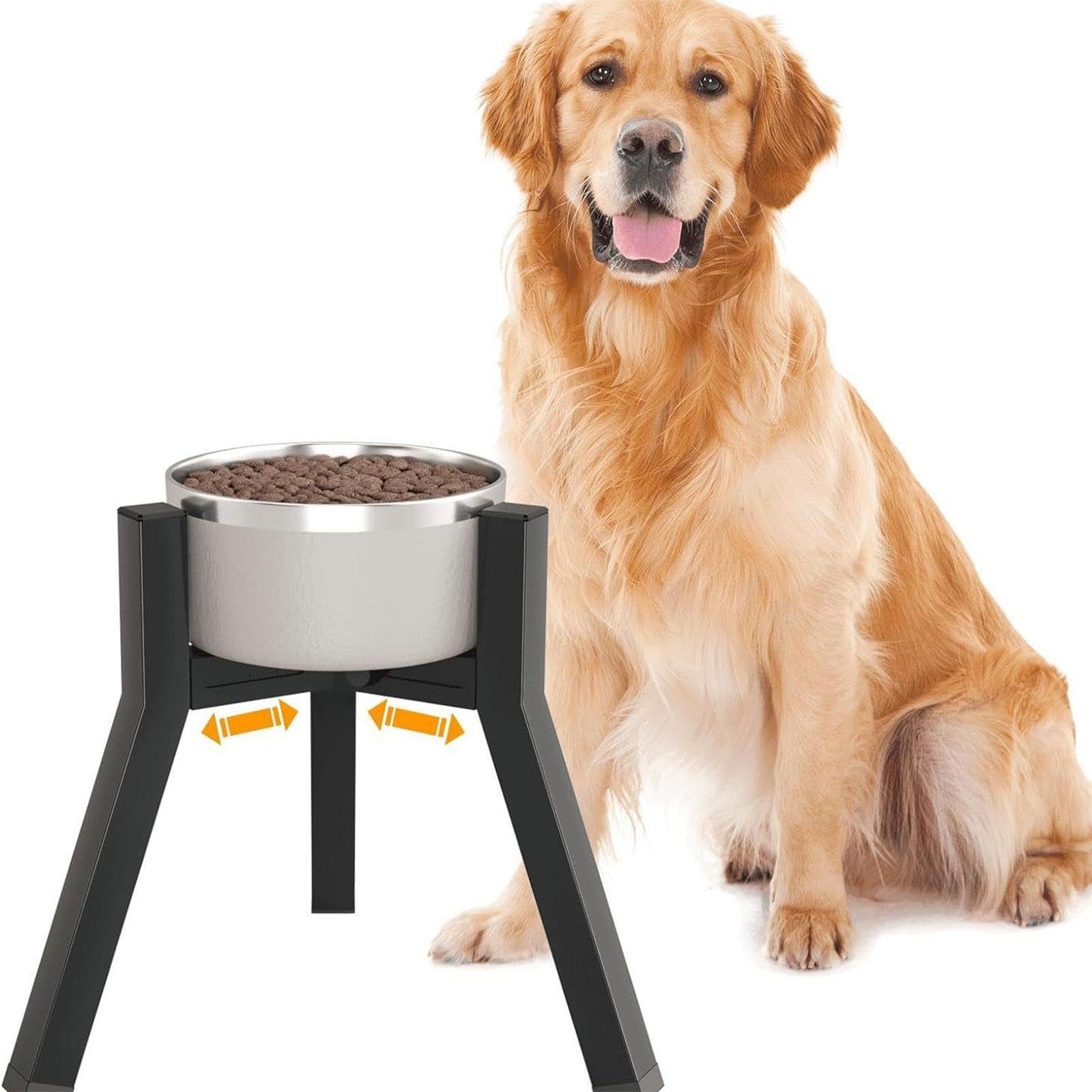 Support pour Gamelle de Chien, Gamelle Non Incluse, en Métal Antidérapant, Largeur Réglable de 18 à 27 Cm, Réglable en Hauteur