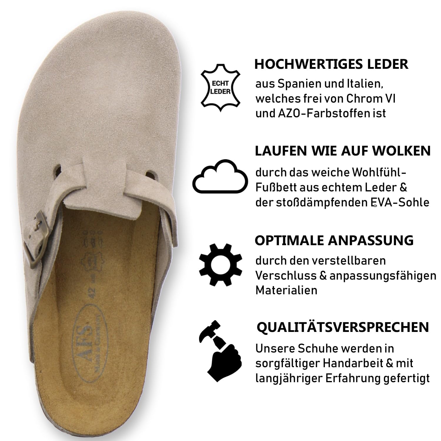 AFS-Schuhe 3900 Herren Clogs, Bequeme Hausschuhe für Männer, Pantoffeln aus Leder, Made in Germany