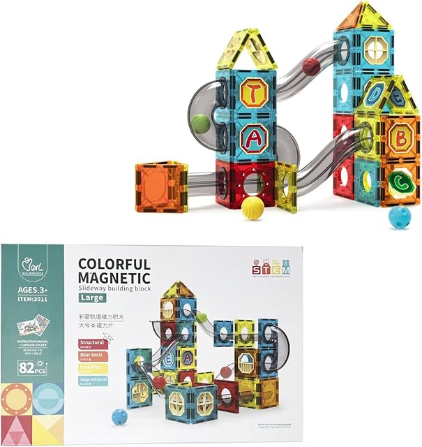 plastific Magnetic Building Blocks Set Toy Magnetics Block Tiles for 3+ Years Boys and Girls Creativity Educational Children's Toys Gift (Set of 82PC)