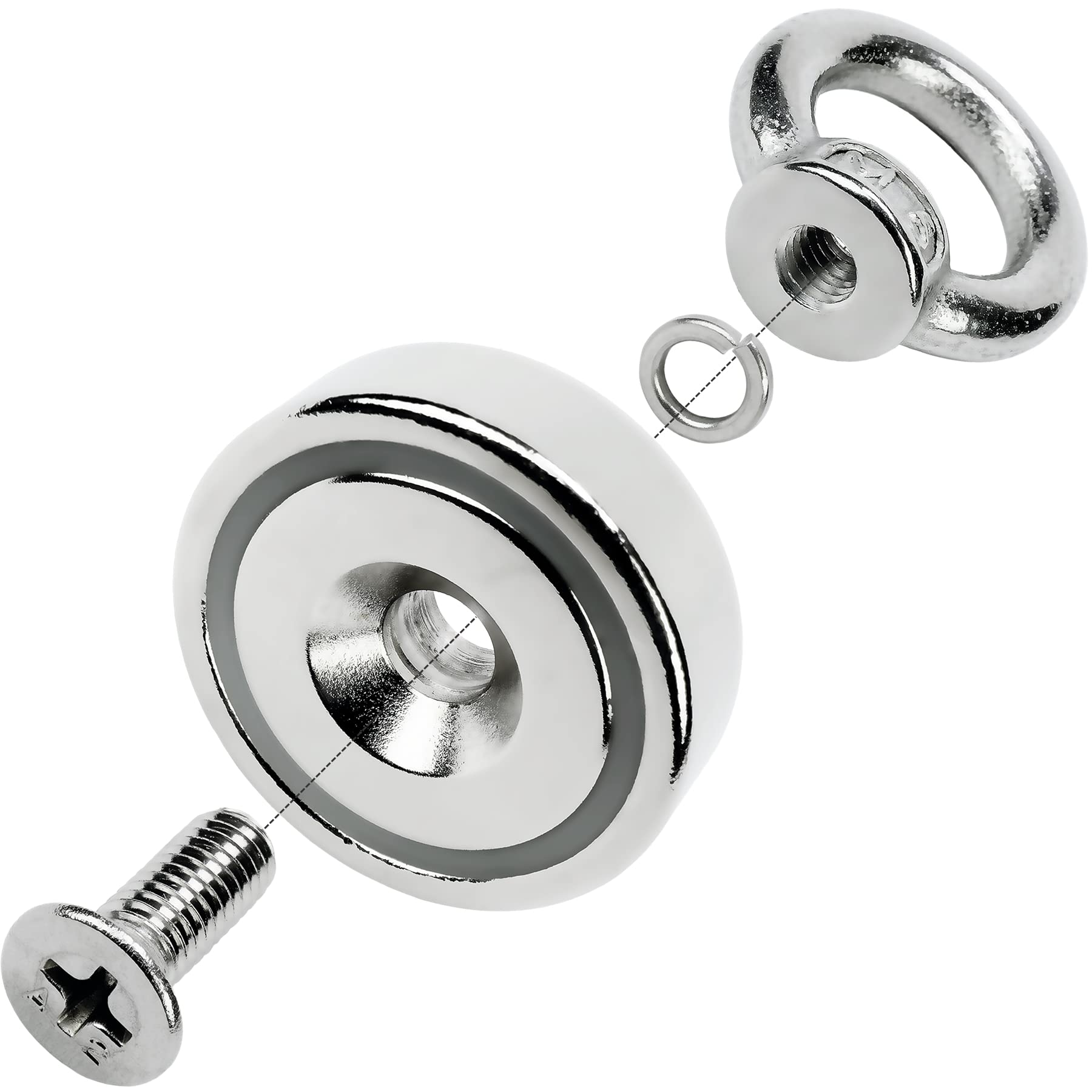SENSEI 3 magneti estremamente forti – 20 kg di portata, magneti al neodimio con occhiello in acciaio – Ø 25 mm, gancio magnetico con manico per viti e tenuta sicura