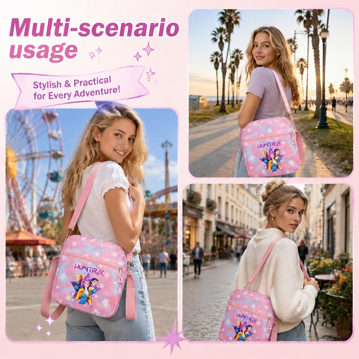 For Demon Hunters mini crossbody bag, For Korean idol,also a shoulder bag, features a cartoon pattern design (Pink)