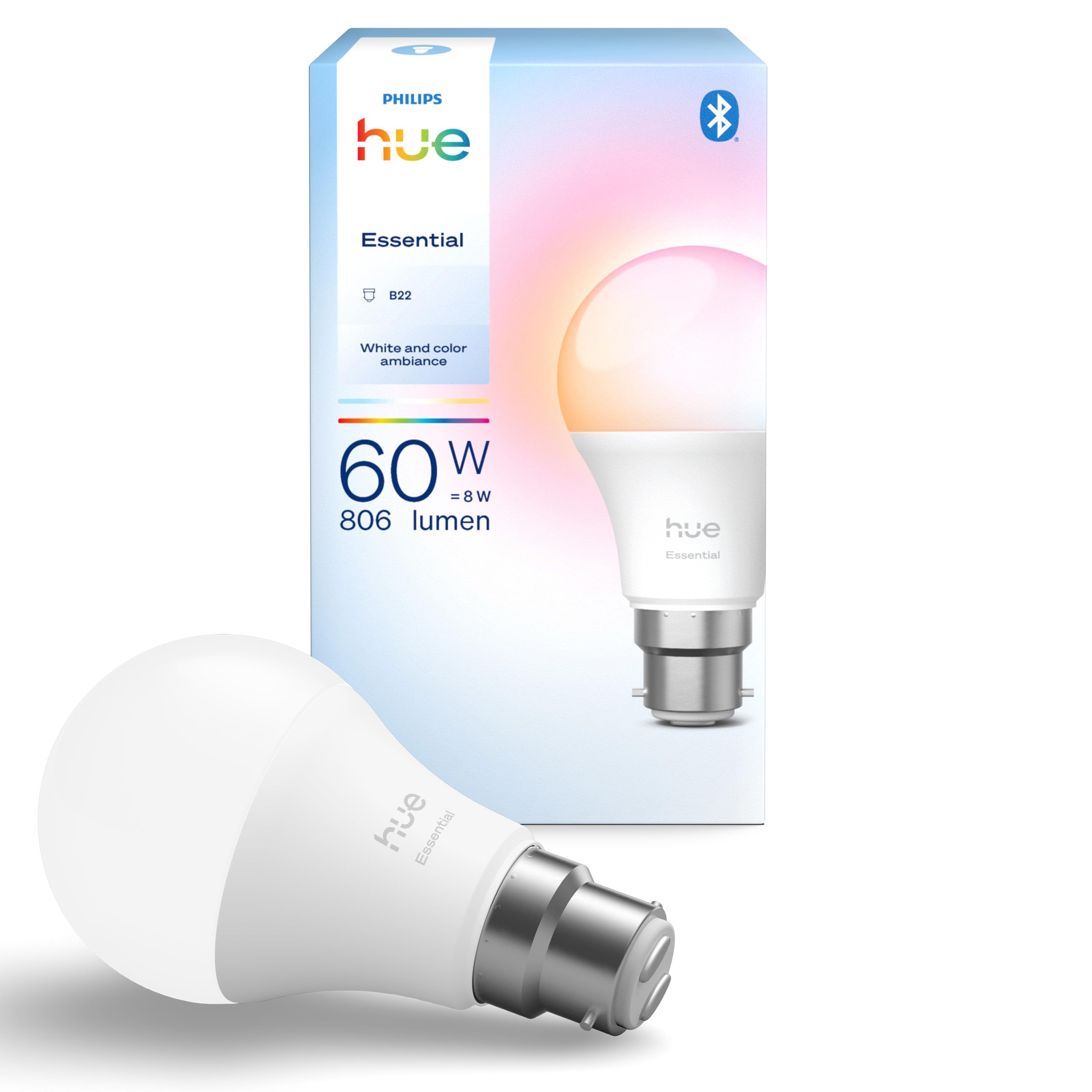 Philips Hue White & Colour Ambiance Essential A60 – B22 Smart Bulb – 806 Lm – 8W