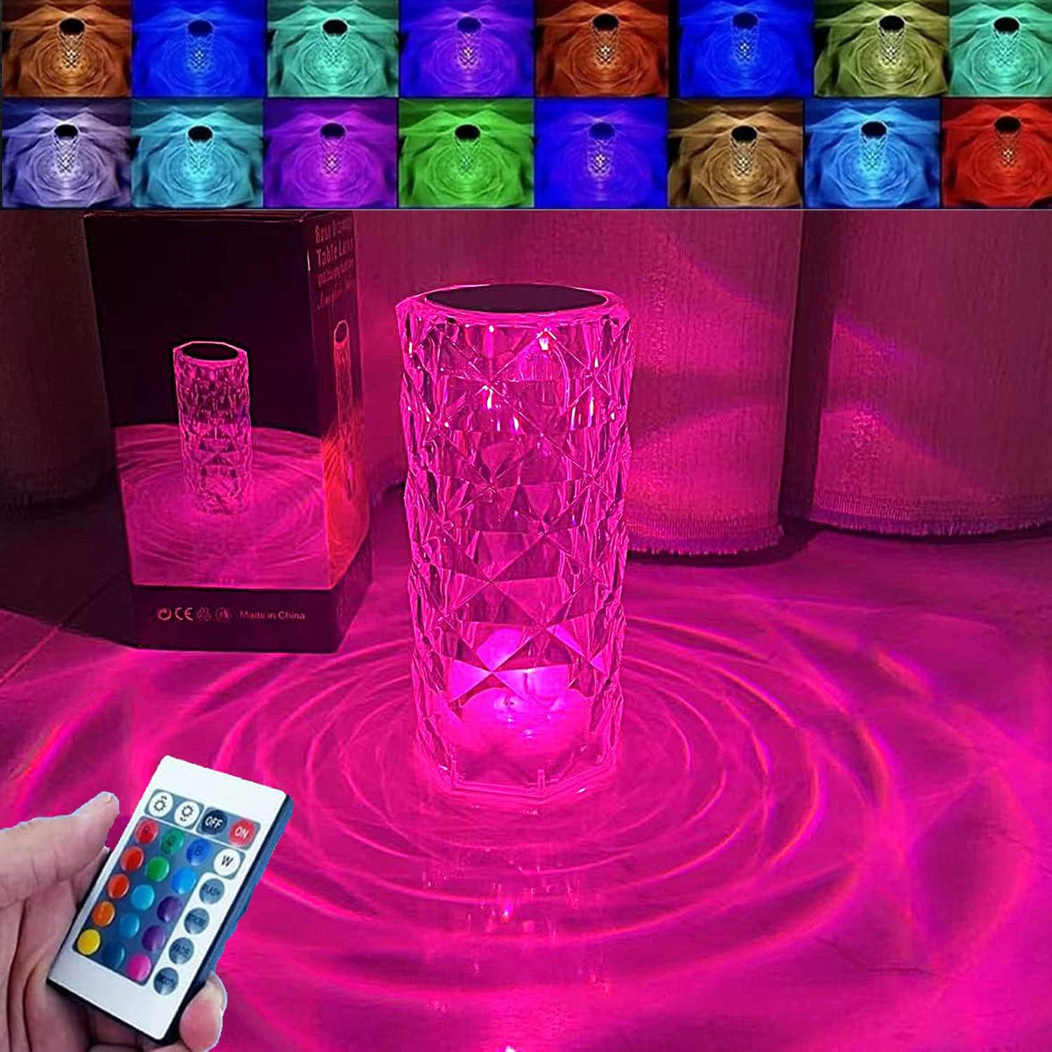 16 Colors Rechargeable Acrylic Bedside Lamp,Touch Control Rose Crystal Table Lamp,Rose Crystal Diamond Table Lamp,LED Night Light for Bedroom,Gift for Kids Teens Adults Lover