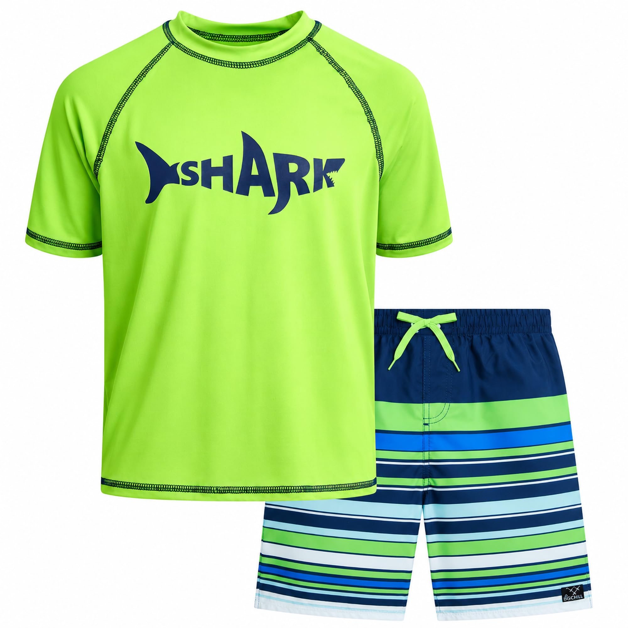 Big Chill Boys 2-Piece UPF 50 Short Sleeve Rash Guard &amp; Swim Trunks