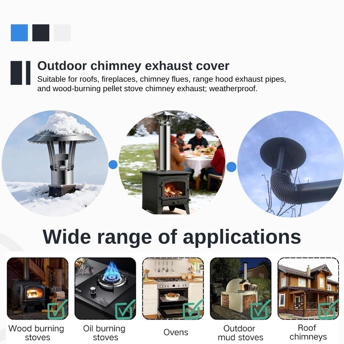 5cm-30cm Sombrerete de chimenea con parte superior cónica para exterior tubo de conducto,201 acero inoxidable sombrerete de chimenea,lluvia nieve Sombrerete,techo Sombrerete lluvia cubierta para Mad