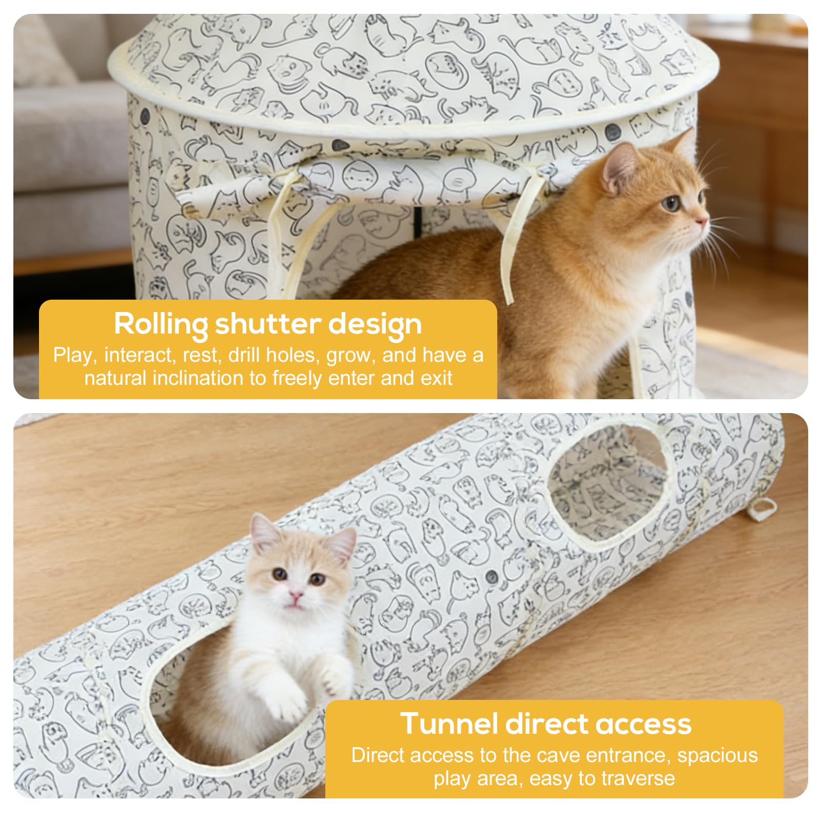 Tunnel Per Gatti 3 In 1,Tunnel Giocattolo Per Gatti Con Palla Appesa,Tunnel Tubo Gatto,Cat Tunnel Tube Per Gatti E Cuccioli,Animali Domestici,Pieghevole,Gattini, 25×94CM+45×64CM