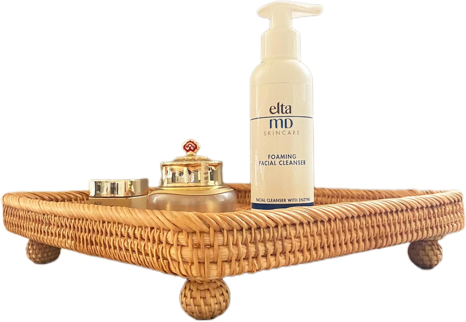 i-lan 12.5" Square Rattan Serving Basket - Square Woven Bread, Fruit, Keys Bowl Pedestal Stand with 1”Side,Flat Wicker Decorative Snack Basket Trays for Candy Dish,Rustic Platter,Display Riser