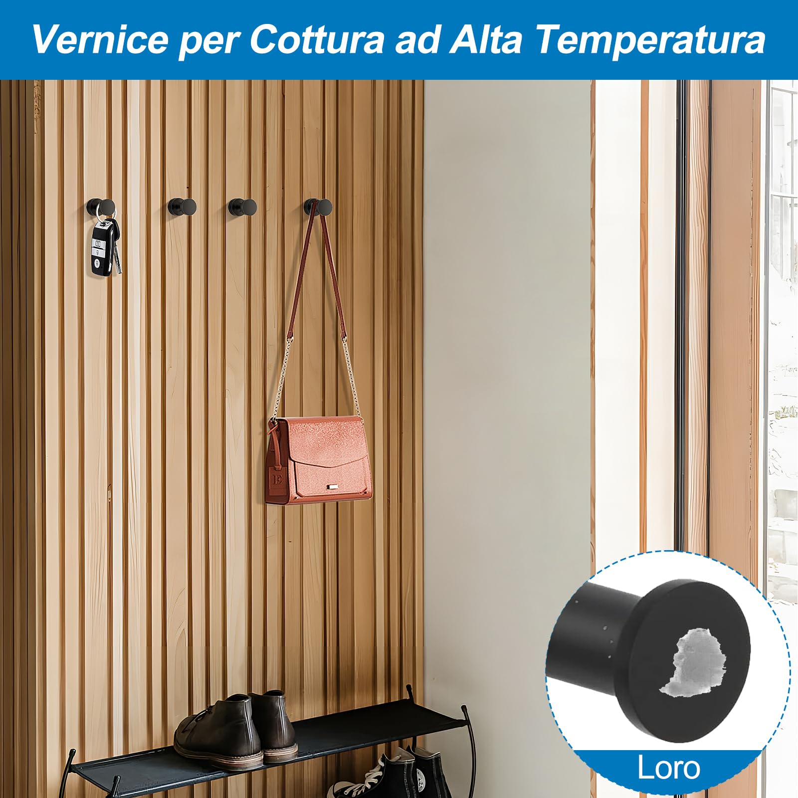 6 Ganci Adesivi In Ottone Nero Con Viti E Colla - Portata 4kg, Per Cucina E Bagno - 5