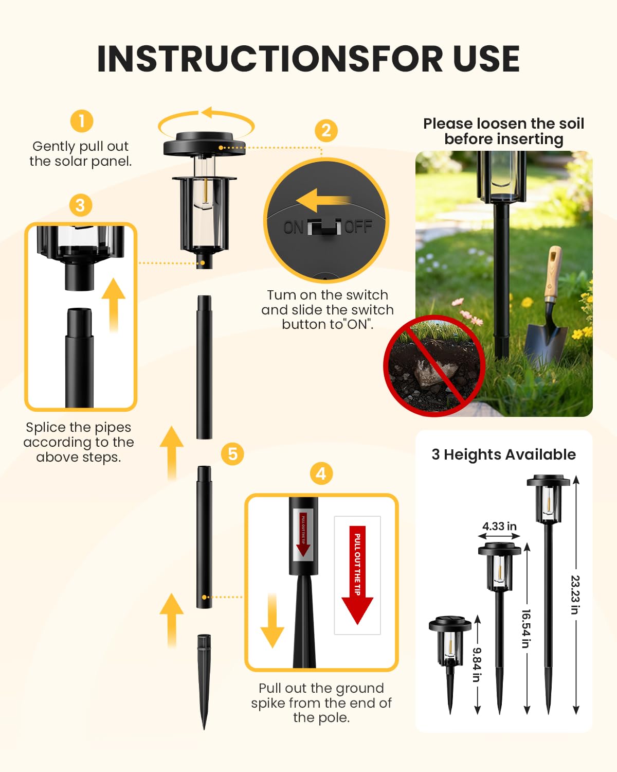 Solarleuchten für den Außenbereich, IP65, wasserdicht, für Garten, Weg, Hof, Gehweg, Dekoration im Freien, warmweiß, 8 Stück