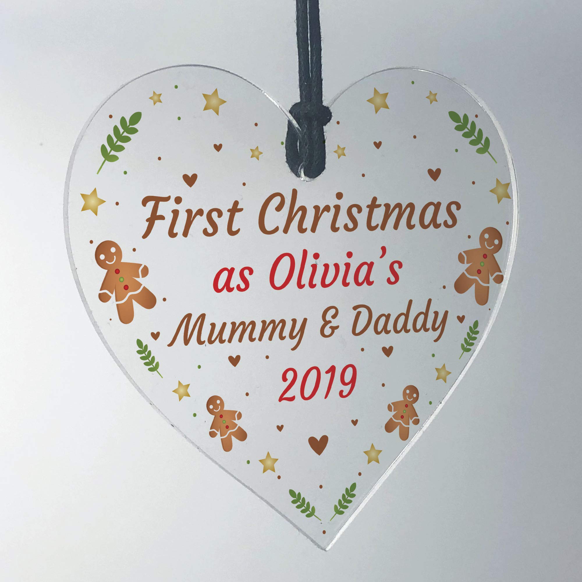 Red Ocean Personalised 1St Christmas As Mummy And Daddy Heart Christmas Tree Decoration Keepsake