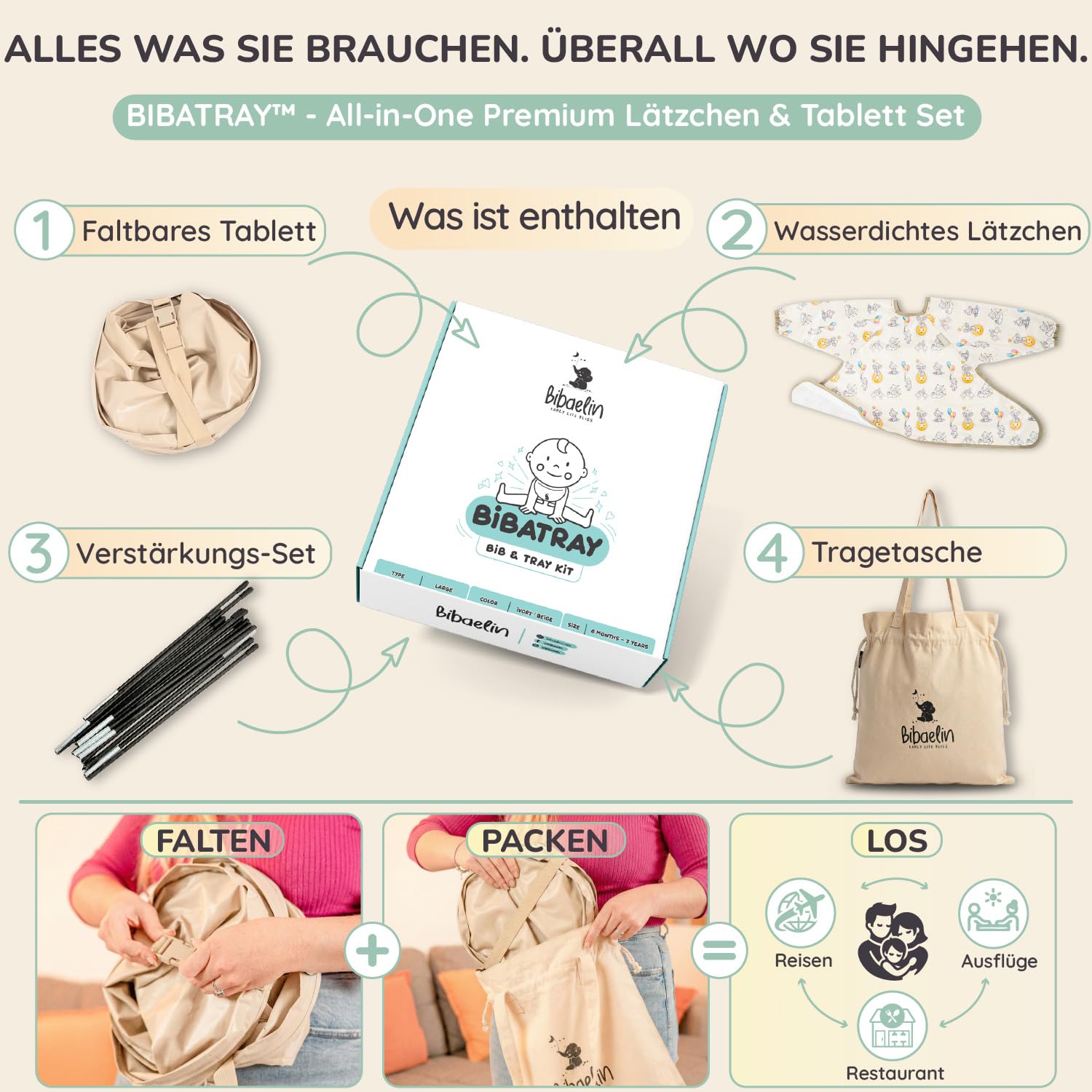 BIBATRAY™ L – Extra Großes Breifrei/BLW Beikost-Tablett & Ärmellätzchen-Set – Wasserdichte Ganzkörper-Schürze – Universeller Hochstuhl-Schutz – Kompatibel mit IKEA Antilop – Ab 6 Monate