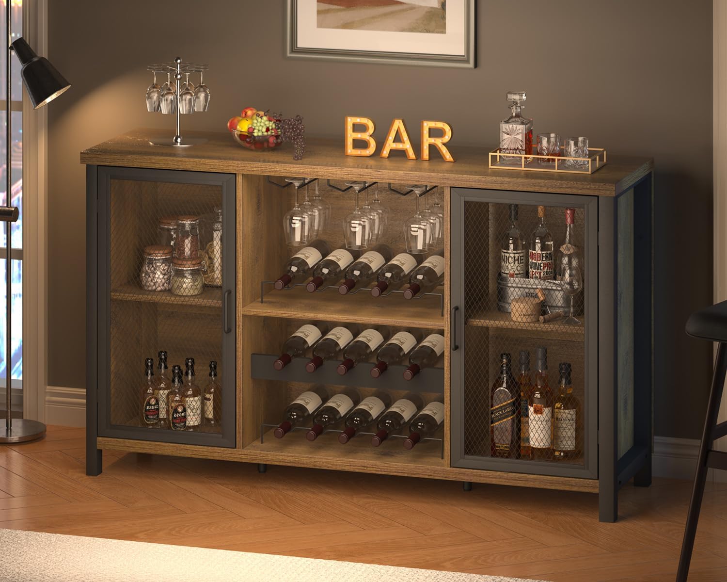 Amazon.com: Industrial Wine Bar Cabinet and Bookshelf with Doors ...