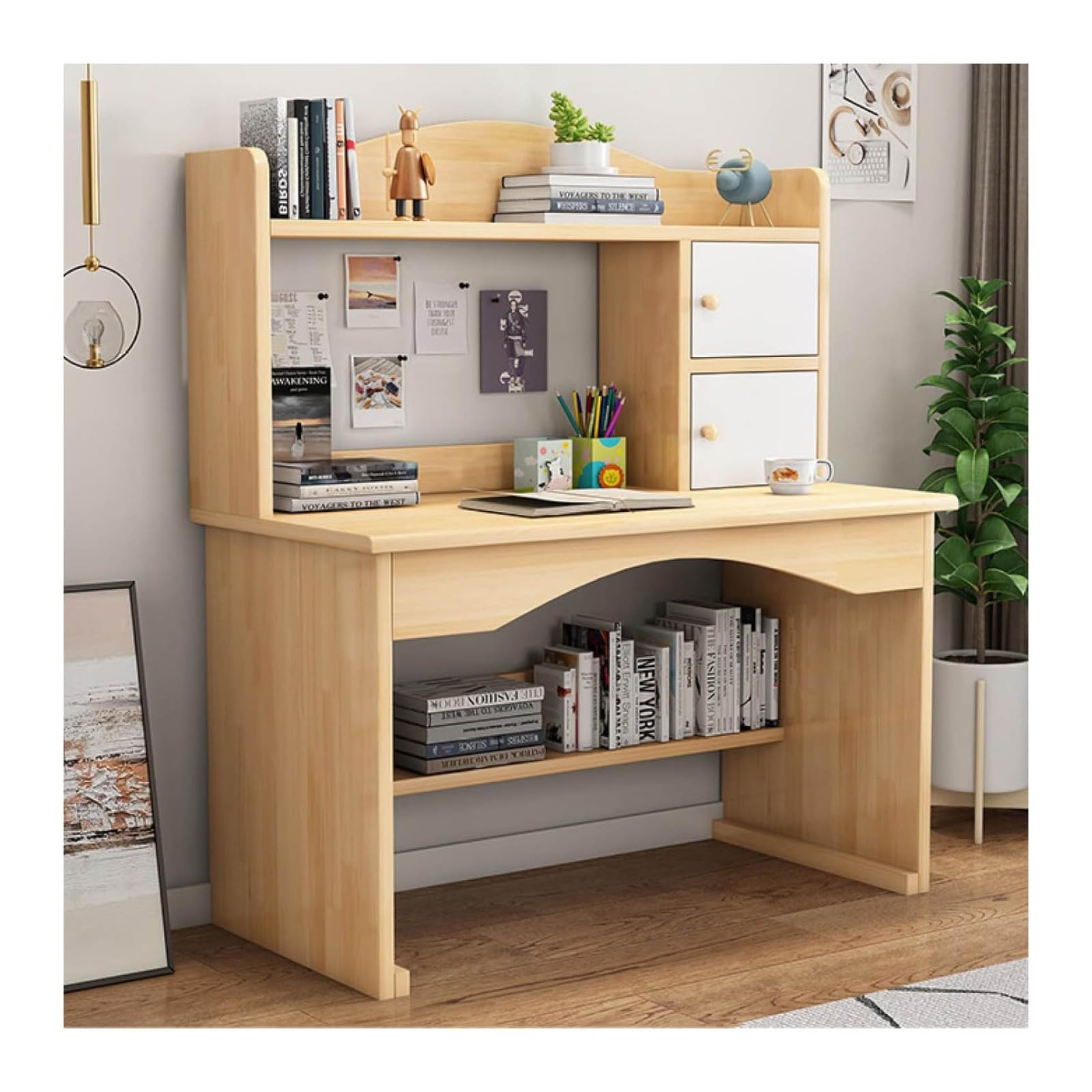 Wdsopk Oak Computer Desk Home Office Desk Storage Shelves Study Table - Modern Computer Desk With Home Office Writing Workstation For Home Office Small Space（-31 In）