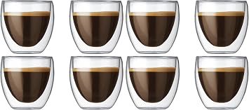 Bodum 2.5oz Pavina Double Wall High-Heat Borosilicate Glass, Set of 2, Clear Pack of 4