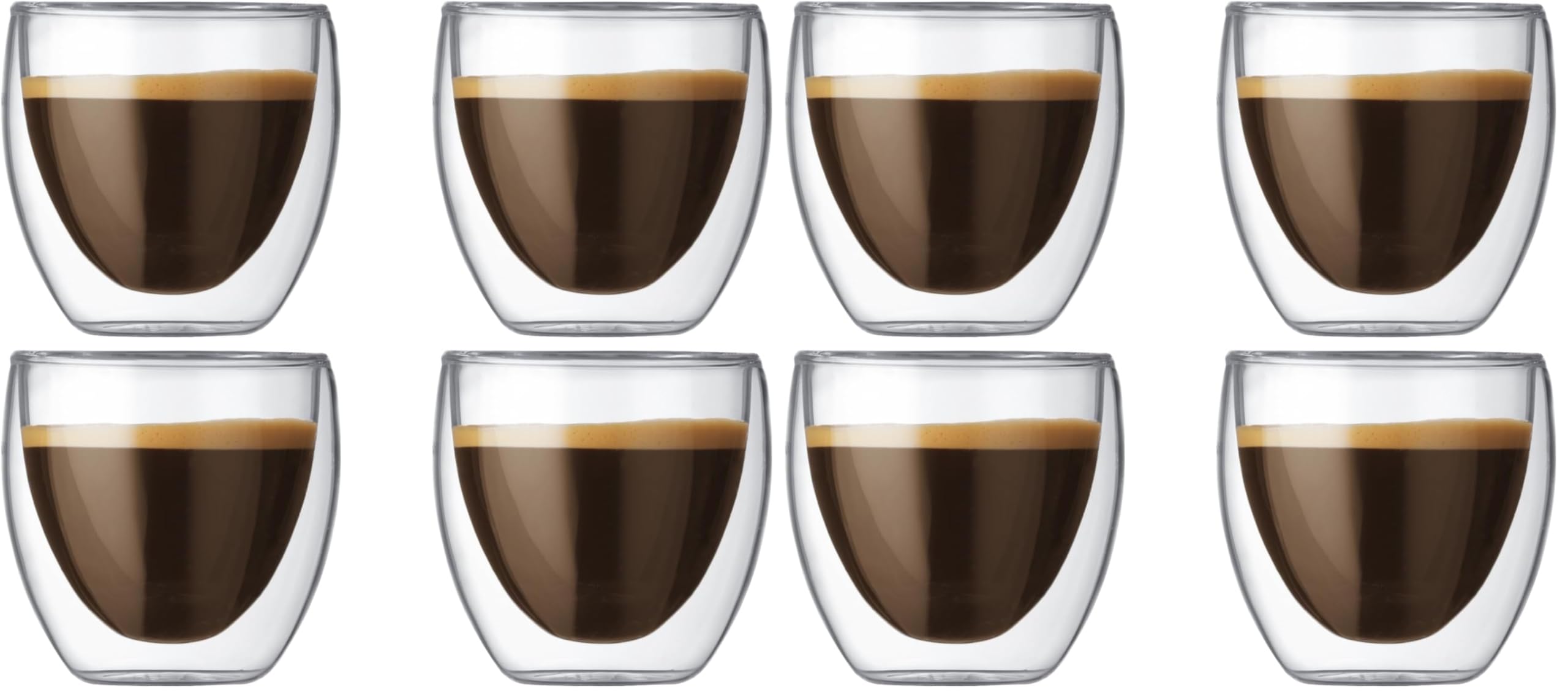 Bodum 2.5oz Pavina Double Wall High-Heat Borosilicate Glass, Set of 2, Clear, 2.5 oz (Pack of 4)