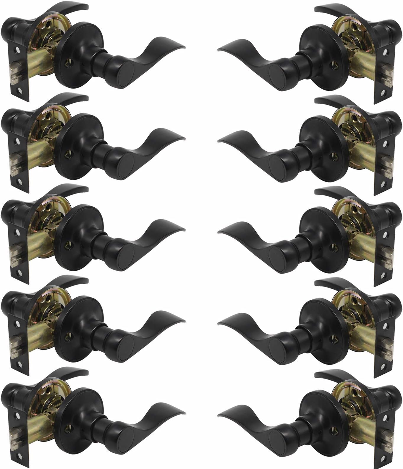 Probrico 10 Pack Passage lockset Matte Black, Interior Door Levers Handles Keyless Door Furniture Hardware for Kitchen Children's Room, Indoor Locks