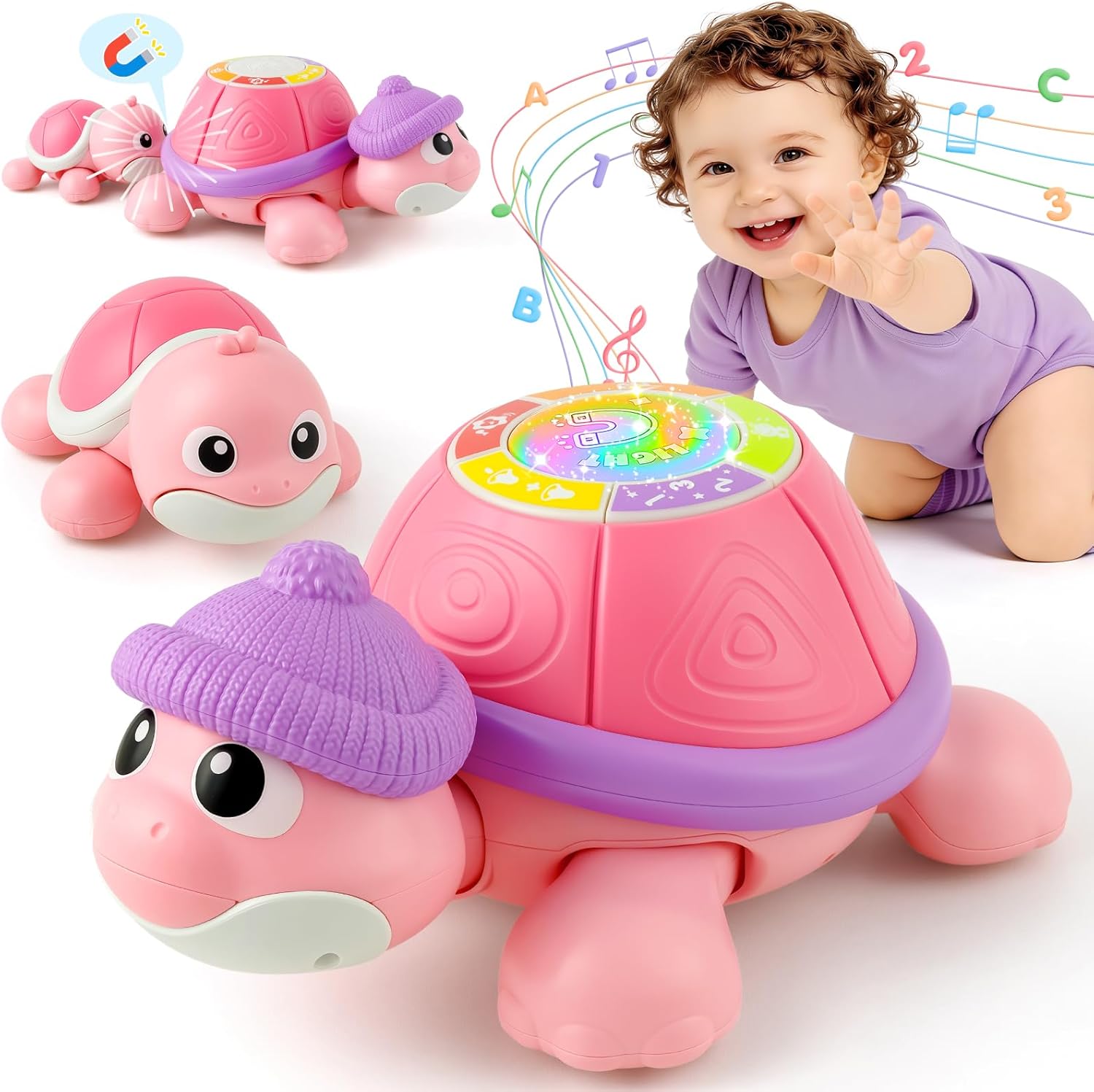 Baby Toys 6-12 Months, Musical Turtle Crawling Infant Toys for Tummy Time, Early Learning Educational Toys for 7 8 9 10 11 Months, Ideal Christmas Birthday Gifts for Boys & Girls Age 1 Years Old