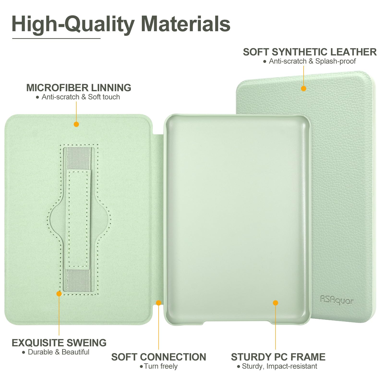 RSAquar Étui 6'' pour Kobo Clara Colour | BW | 2E, Tolino Shine Colour/Shine 5/4 avec Dragonne et Veille/Réveil Automatique, Agave Noir