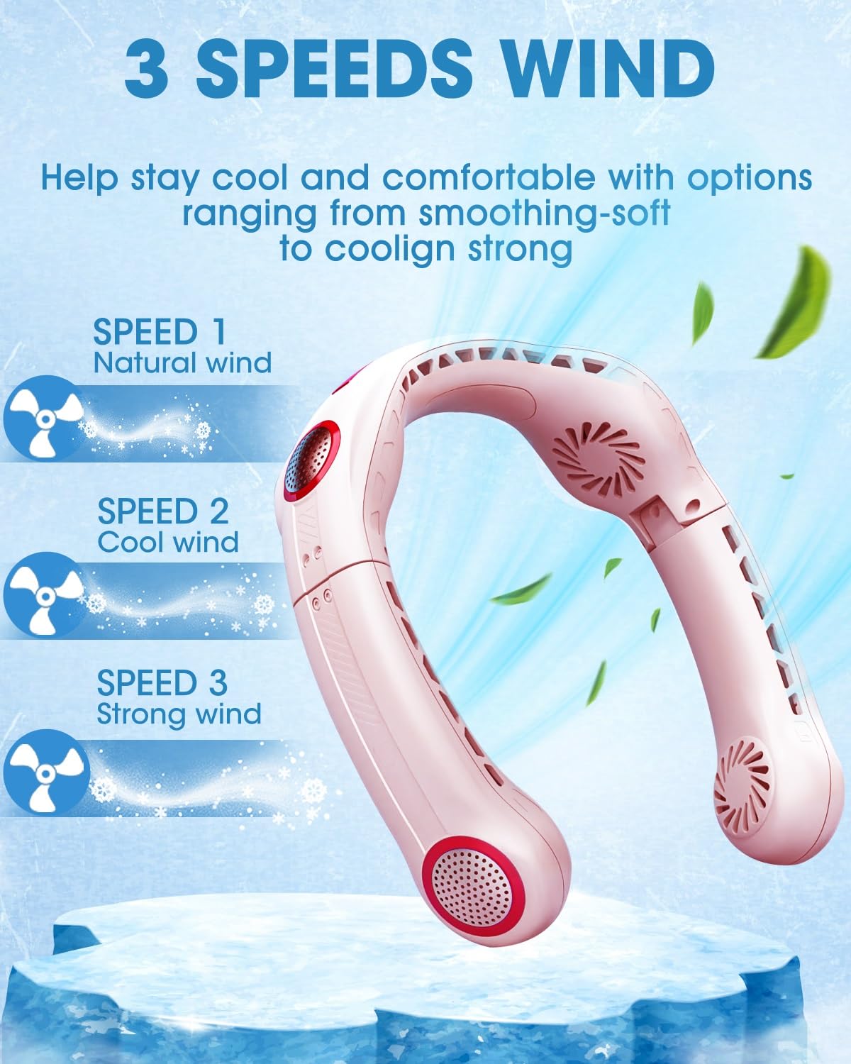 OLV Ventilateur de cou 4 Turbo 6000 mAh Portable 360° Flux d'air