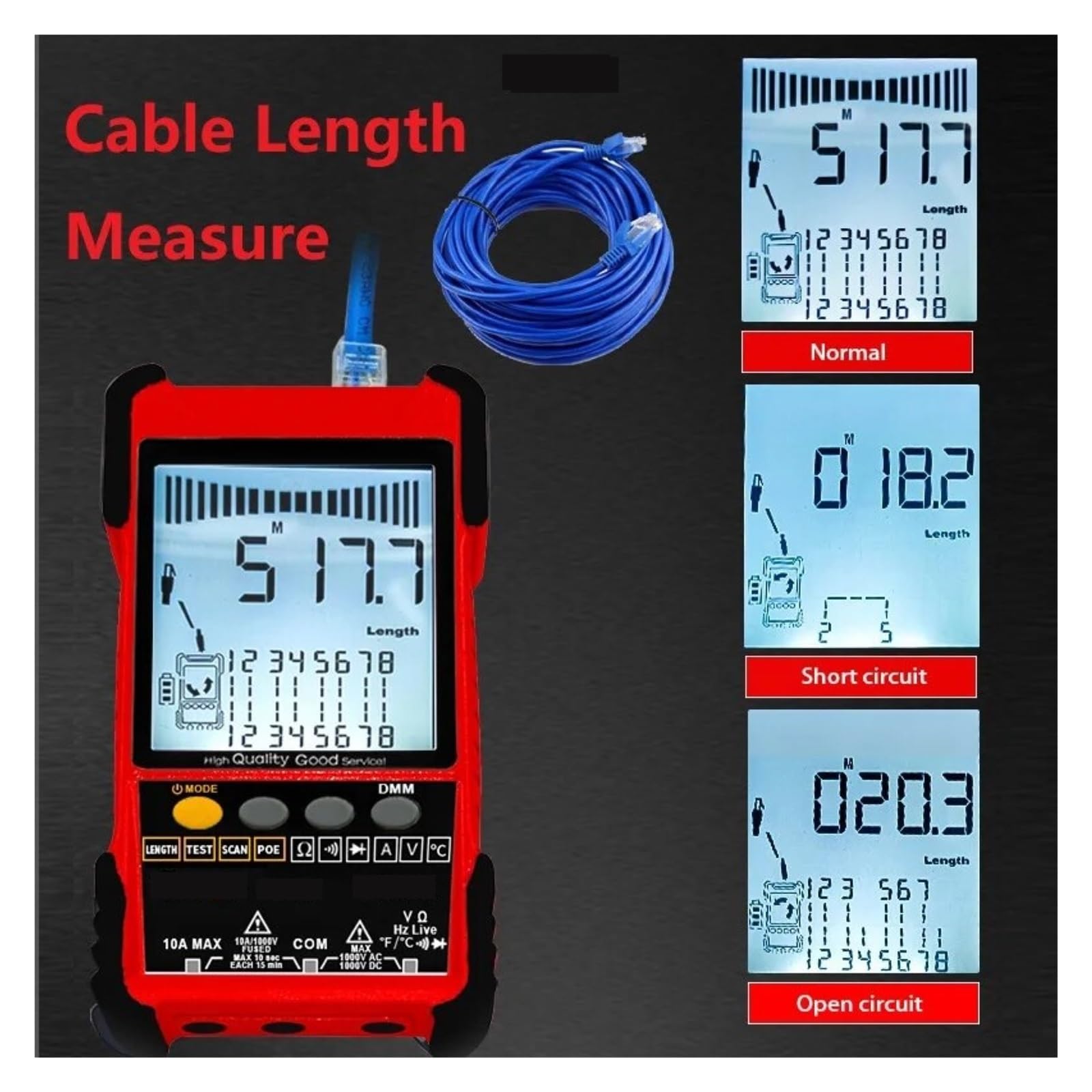 Tester for Cavi di Rete Multimetro Test Traccia Cavo LAN Lunghezza Misurazione Sensibilità Tracciante Linea Regolabile Leggero E Portatile(ET616)