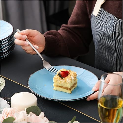 Miniatura 5 de WULFY Vajilla - Juego de platos de cerámica para postre de 8.25 pulgadas, 4812 piezas de cerámica azul de aspecto vintage, juego de platos de postre