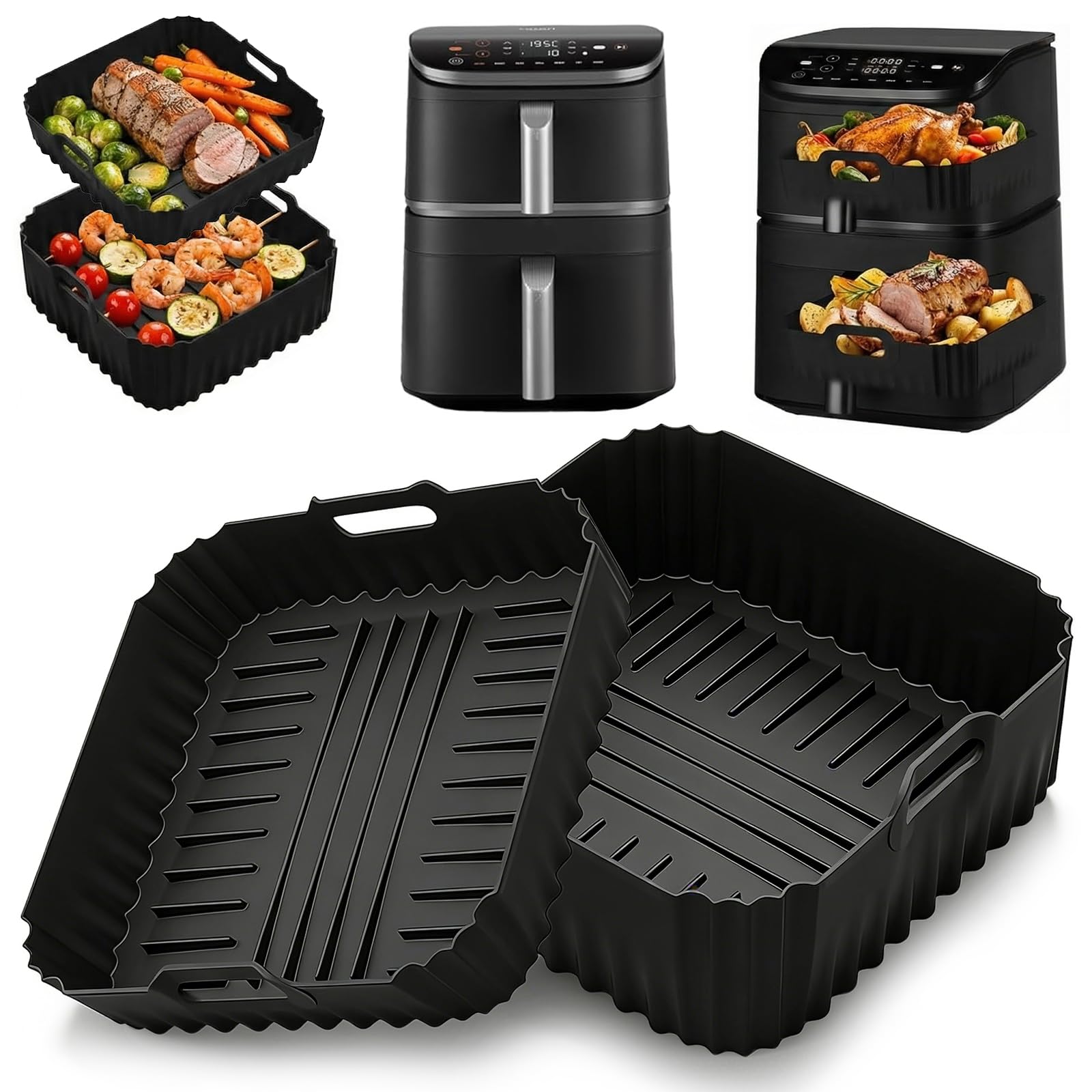 2 Piezas Molde Silicona Freidora de Aire para COSORI Turbo Tower Pro Smart 10,8L Double Stack, Moldes Silicona Air Fryer para Cosori Turbo Tower Pro Smart 6,5L/4,3L Air Fryer Accesorios