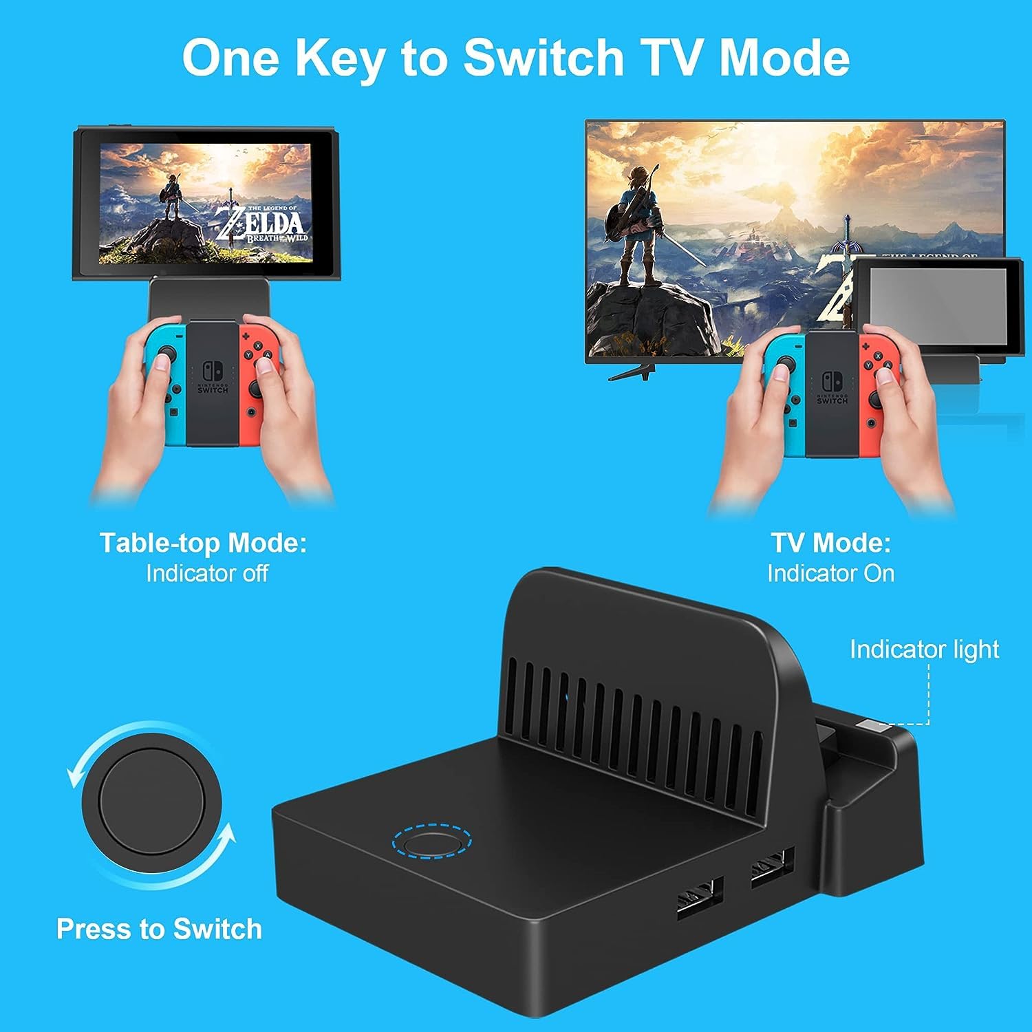 Ponkor Switch TV Docking Station para Switch, 1080P HD Switch TV Dock, 4K HD Switch/Switch OLED Adaptador con Interfaz HDMI y Puerto USB 3.0, Portátil USB C a HDMI TV Adaptador