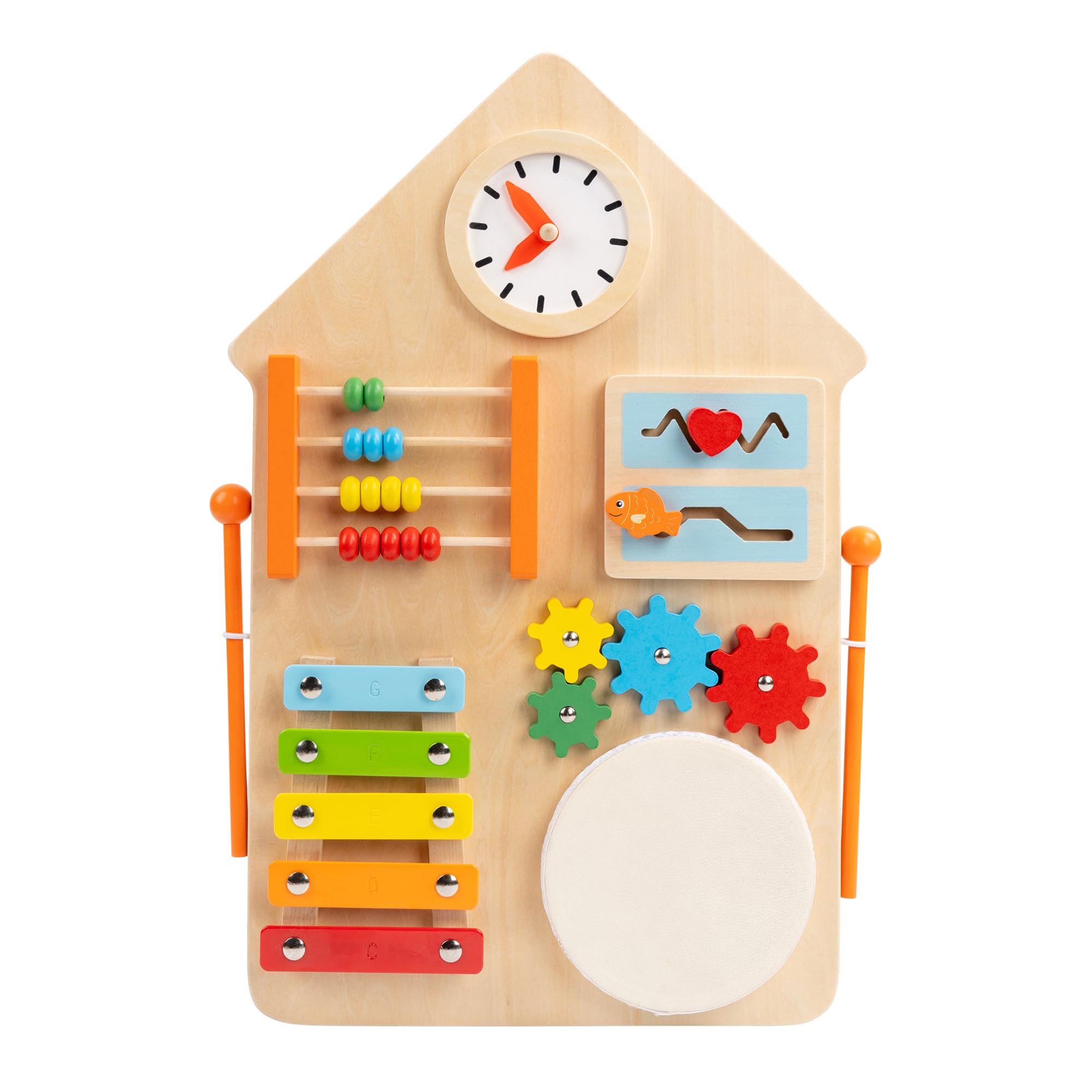 Melemma Sensory House-Themed Wall-Mounted Busy Board for Toddlers, Montessori Wooden Educational Toy for Kids, Designed for Daycare, Classrooms,