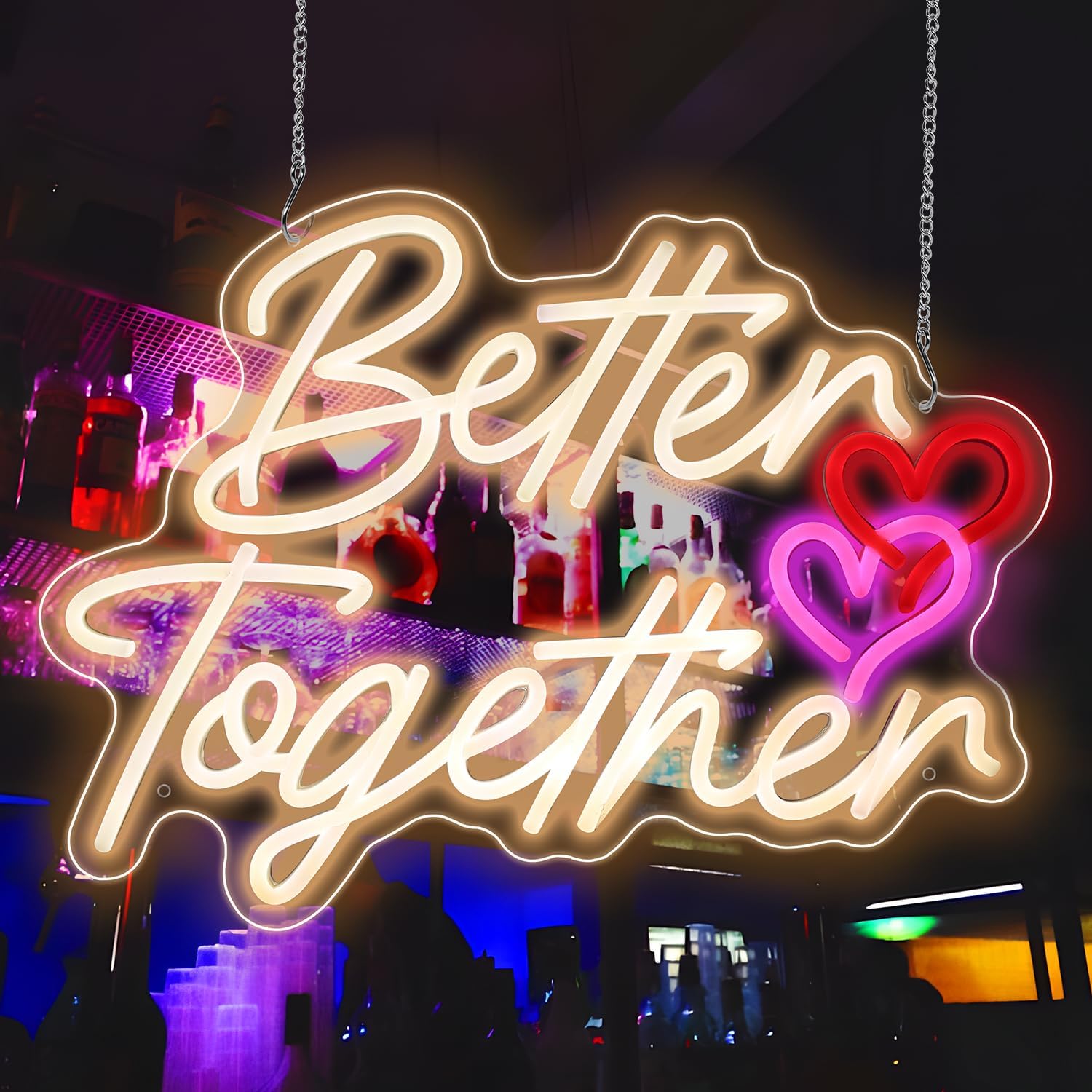 Better Together Neon Sign for Wall Decor Wedding Neon Better Together Signs with Dimmable Switch Light Up Engagement Party, Anniversary,Wedding Decoration with Battery Box