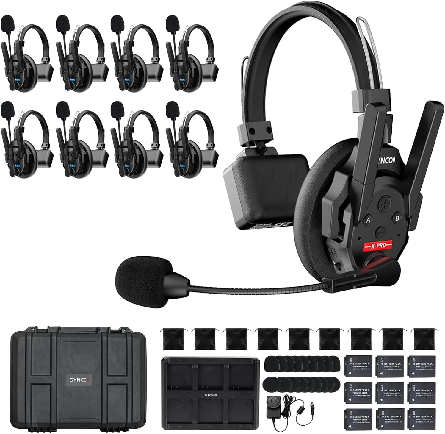 SYNCO XTalk XPro9 Wireless Intercom Headset System with Antenna Enhanced Signal Reception Support 500m/1640ft 2.4GHz 5-Person Team Communication Noise Reduction Film Documentary TV Production